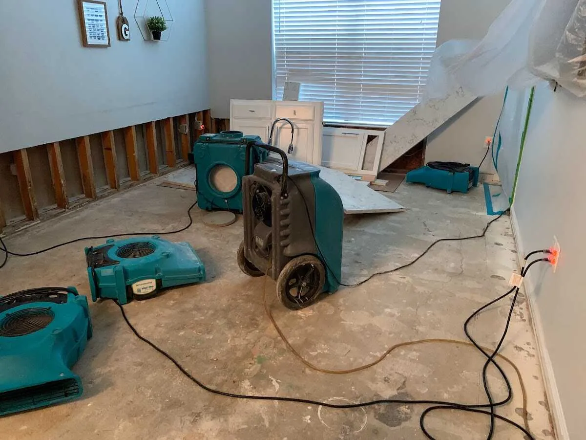Dehumidifier in flood-cut room for Water Damage Restoration in Hidalgo